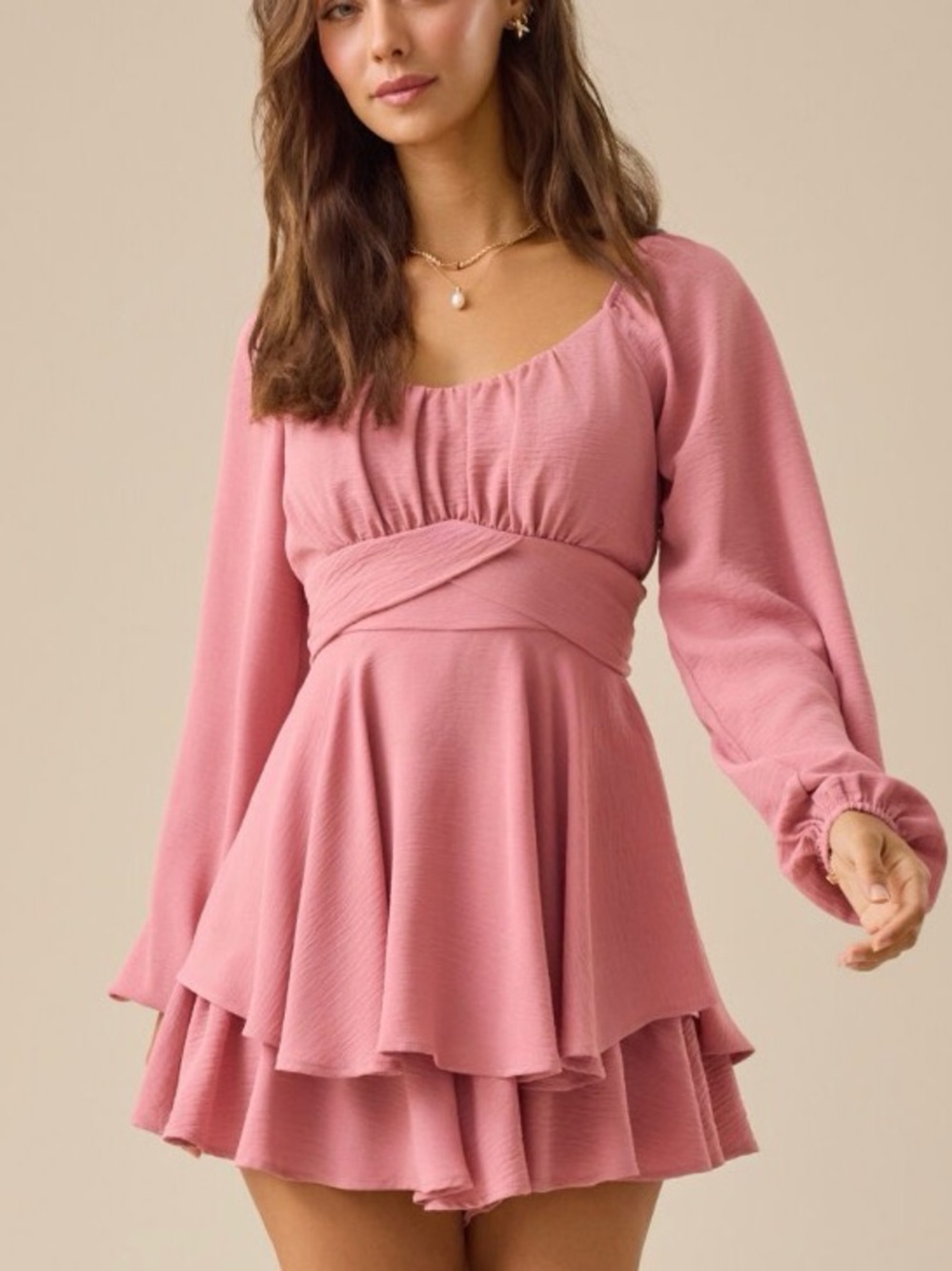 Altar'D State Rose Long-Sleeve Mini Dress